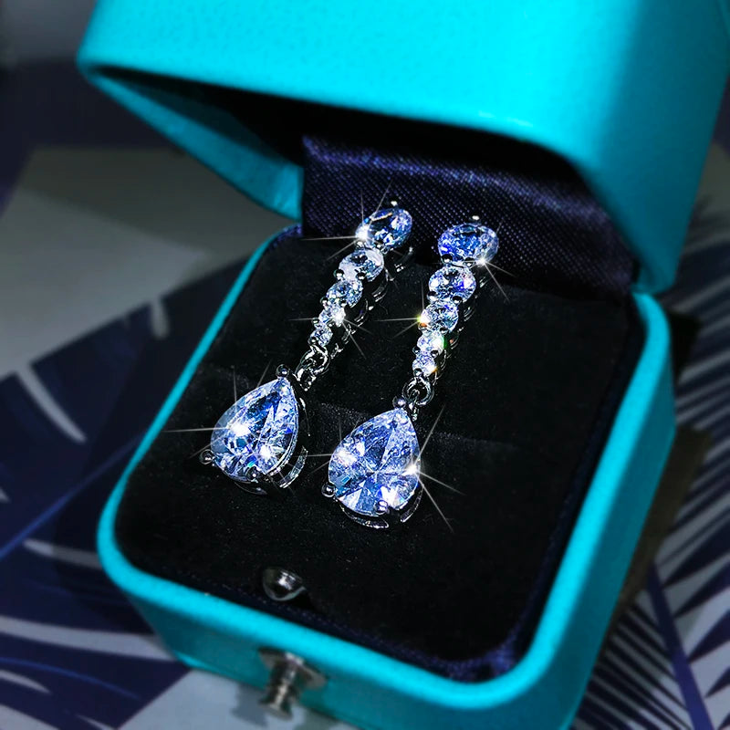 925 Sterling Silver – Elegant Korean-Inspired Zircon Drop Earrings