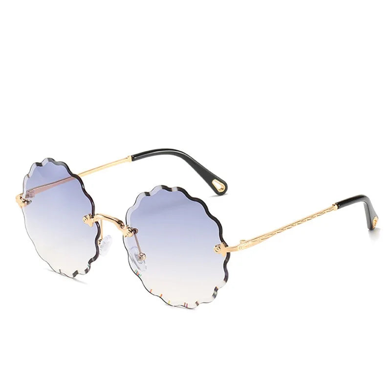 Trendy Oversized Round Sunglasses for Women – Elegant Floral Rimless Design, Perfect for Driving, with UV400 Protection