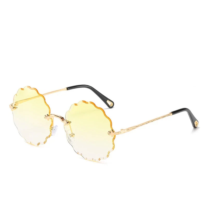 Trendy Oversized Round Sunglasses for Women – Elegant Floral Rimless Design, Perfect for Driving, with UV400 Protection