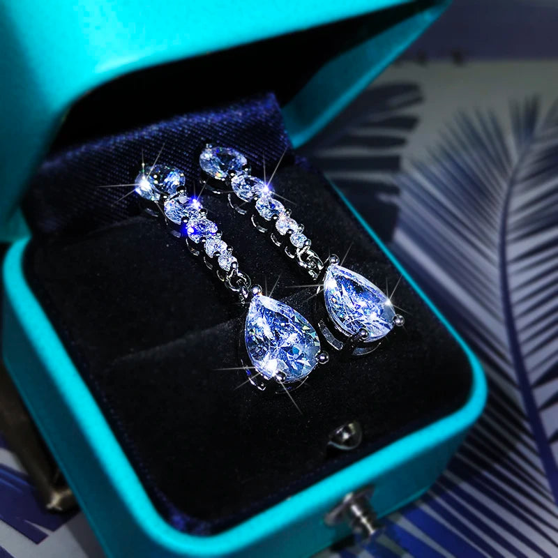 925 Sterling Silver – Elegant Korean-Inspired Zircon Drop Earrings