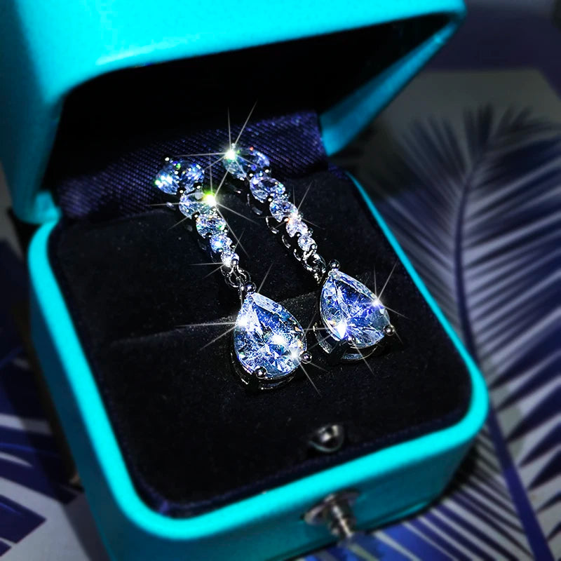925 Sterling Silver – Elegant Korean-Inspired Zircon Drop Earrings