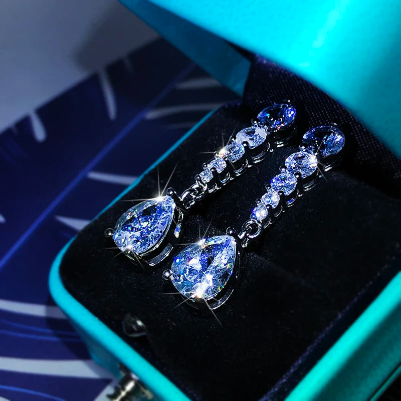 925 Sterling Silver – Elegant Korean-Inspired Zircon Drop Earrings