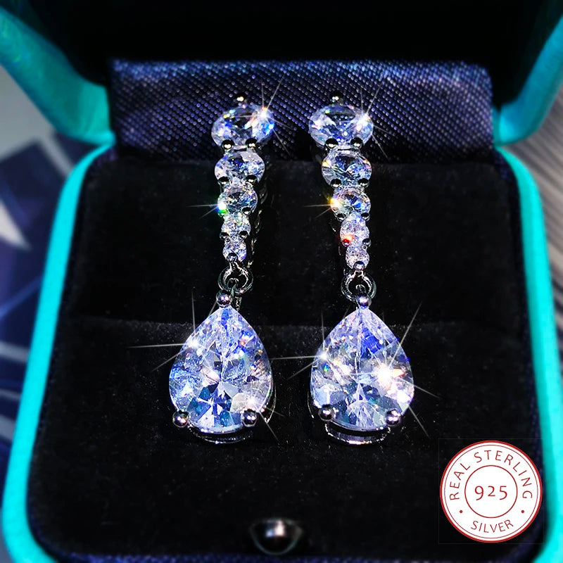 925 Sterling Silver – Elegant Korean-Inspired Zircon Drop Earrings
