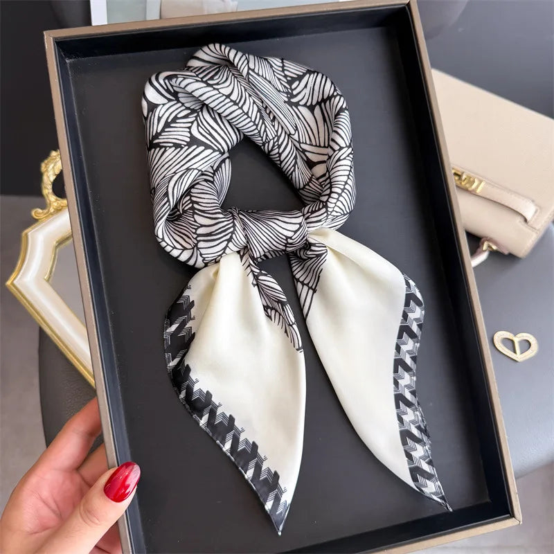 Elegant Floral Silk Scarf – Luxury 70cm Square Designer Foulard for Women | Versatile Shawl, Hijab, Hair Tie & Chic Accessory
