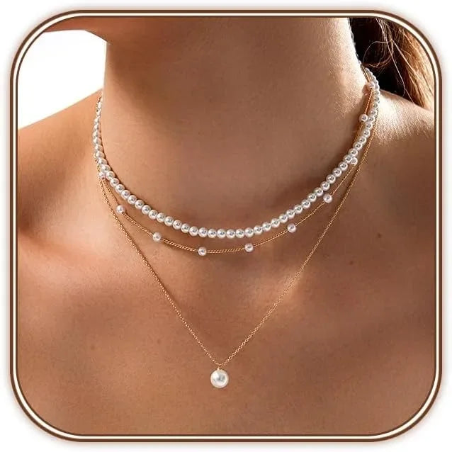 Trendy Gold-Plated Pearl Necklace for Women – Elegant Layered Choker, Dainty Wedding & Anniversary Jewelry Gift