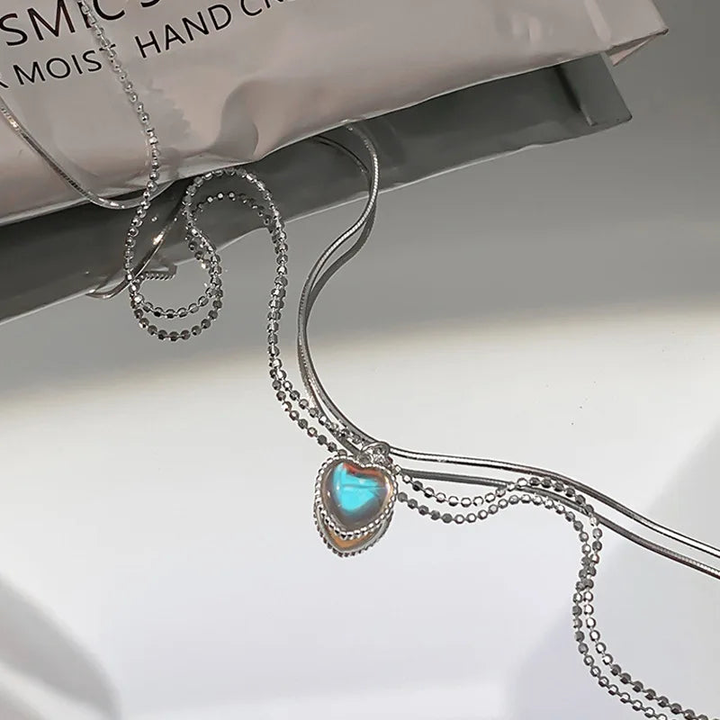 Korean Charm – Double Layer Heart & Lucky Bean Necklace
