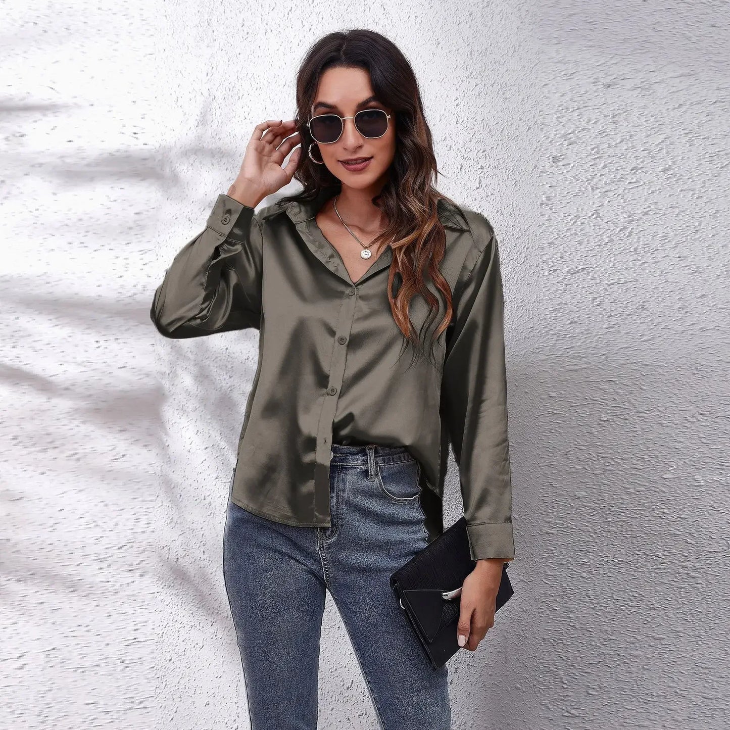 Women’s Satin Blouse – Elegant Long-Sleeve Shirt for Spring and Autumn – Stylish Streetwear and Casual Fashion Top