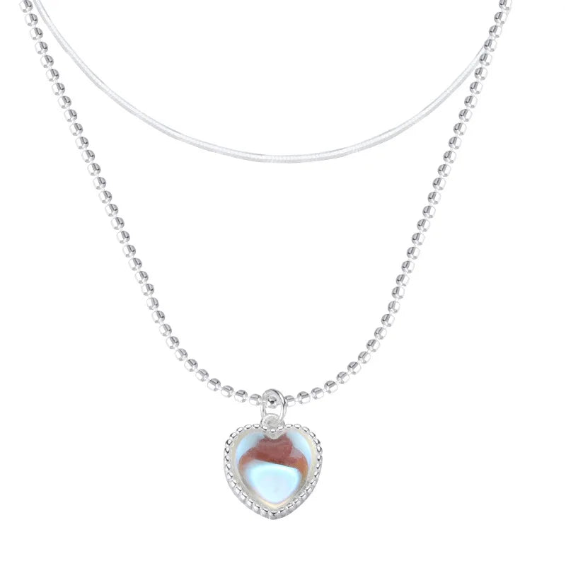 Korean Charm – Double Layer Heart & Lucky Bean Necklace