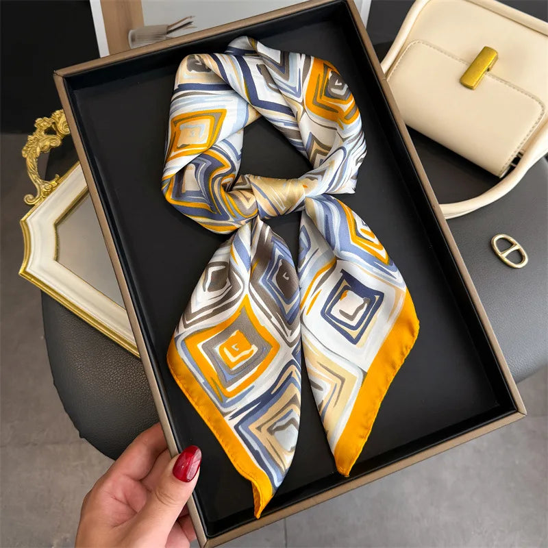 Elegant Floral Silk Scarf – Luxury 70cm Square Designer Foulard for Women | Versatile Shawl, Hijab, Hair Tie & Chic Accessory