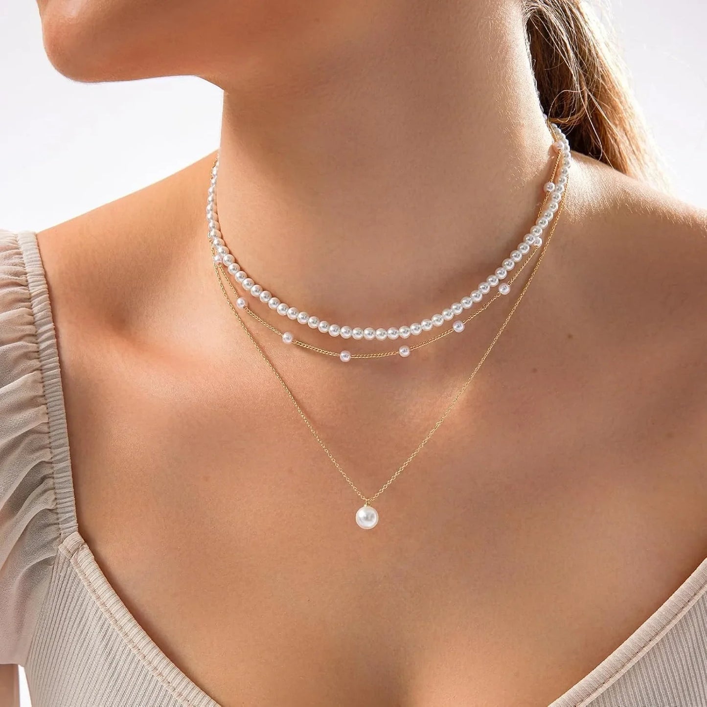 Trendy Gold-Plated Pearl Necklace for Women – Elegant Layered Choker, Dainty Wedding & Anniversary Jewelry Gift