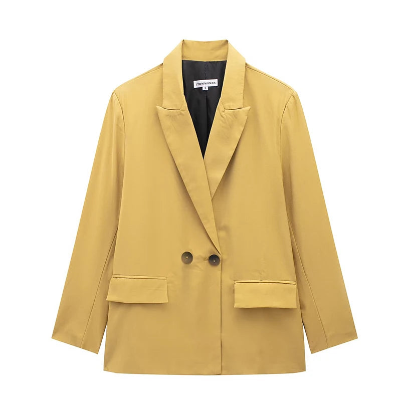 Willshela Women’s Fashion Blazer with Pockets – Solid Double-Breasted Vintage Design, Long Sleeves, Notched Collar – Elegant Office Outfit for Ladies