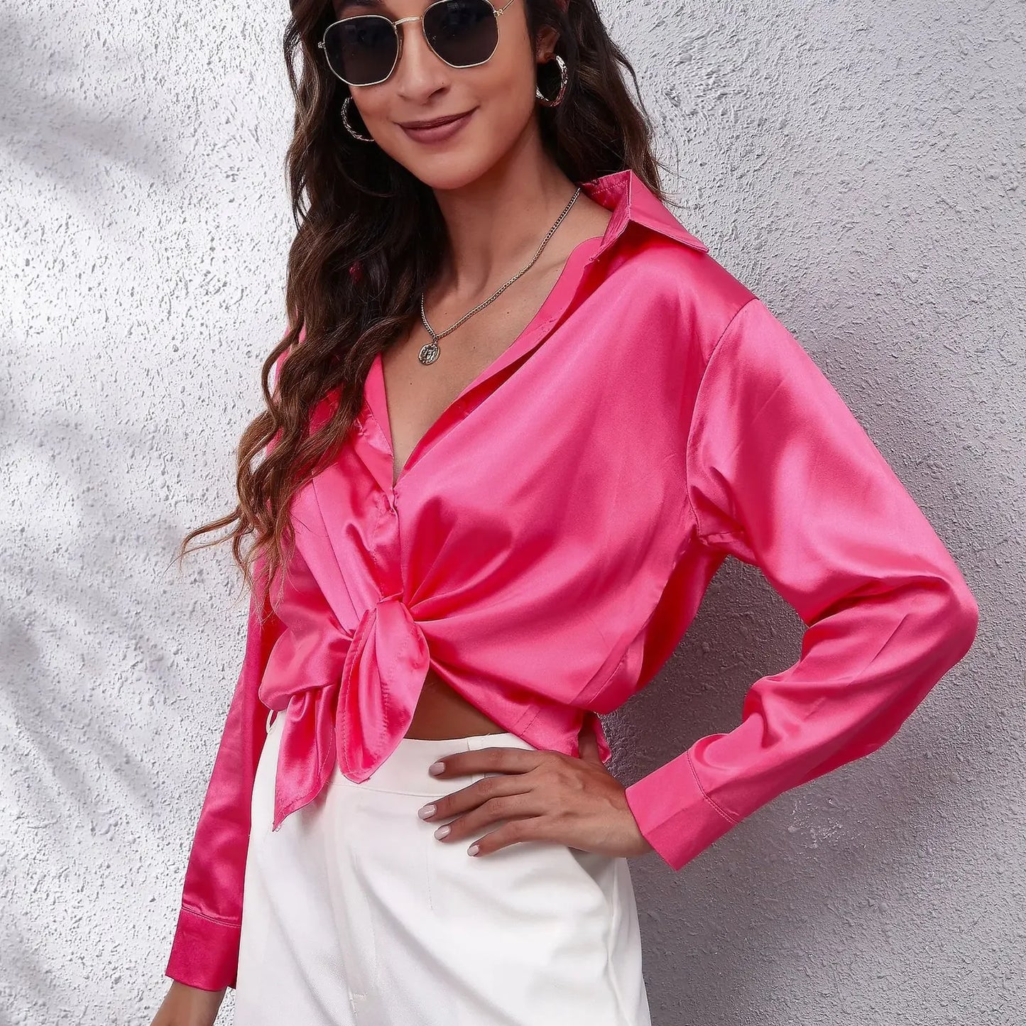 Women’s Satin Blouse – Elegant Long-Sleeve Shirt for Spring and Autumn – Stylish Streetwear and Casual Fashion Top