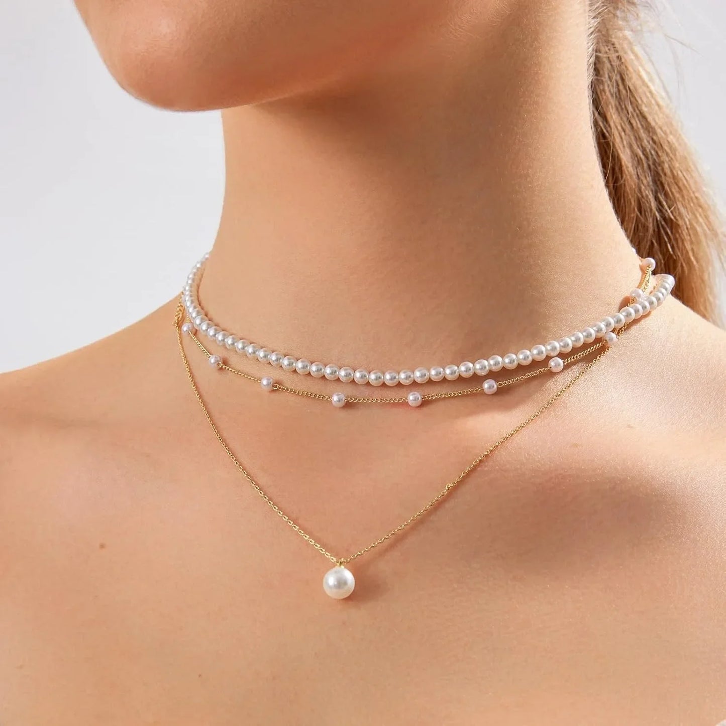Trendy Gold-Plated Pearl Necklace for Women – Elegant Layered Choker, Dainty Wedding & Anniversary Jewelry Gift