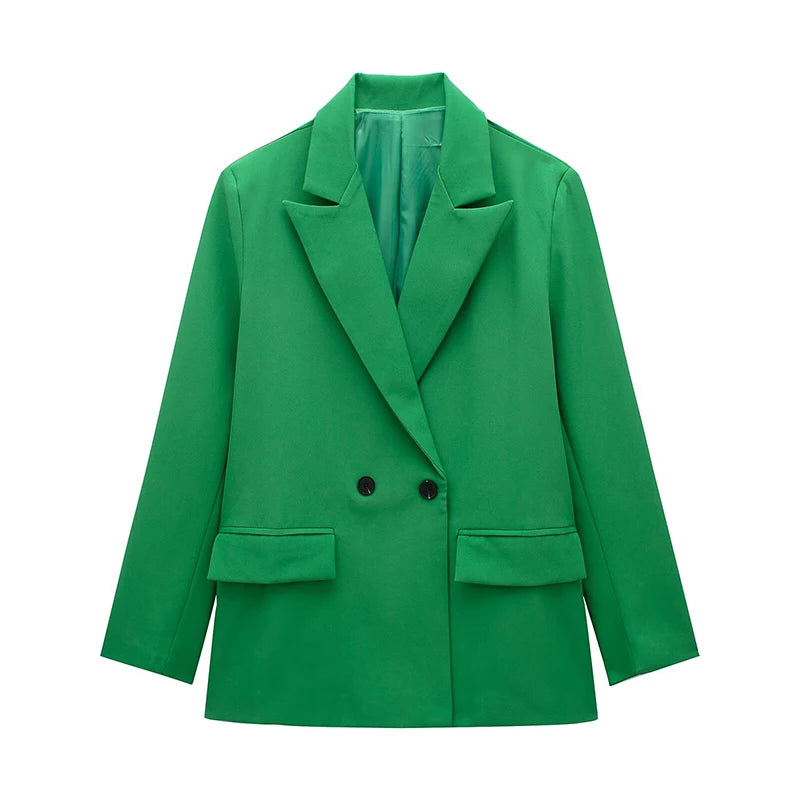 Willshela Women’s Fashion Blazer with Pockets – Solid Double-Breasted Vintage Design, Long Sleeves, Notched Collar – Elegant Office Outfit for Ladies
