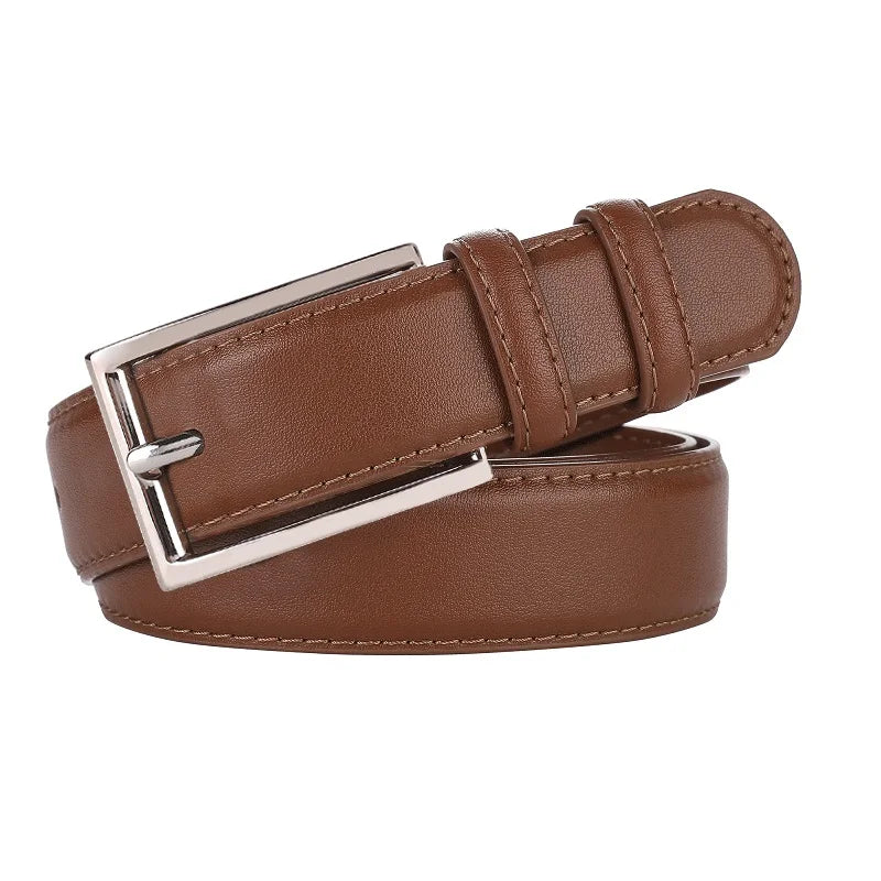 Luxury Genuine Leather Wide Belt for Women – Simple Fashion Accessory with Gold Buckle, 2.8cm Wide Brown Cowhide Belt, Perfect to Match Jeans