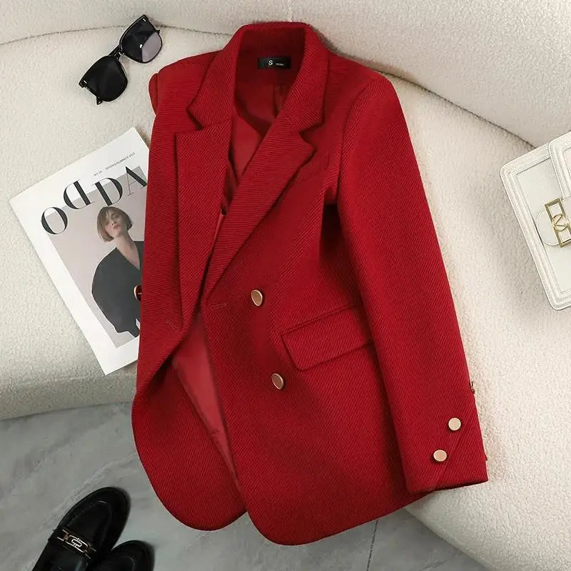 Luxury Brand Women’s Blazers – Autumn/Winter Buttoned Jackets – Stylish Office Coats with Long Sleeves – New Outerwear Suits