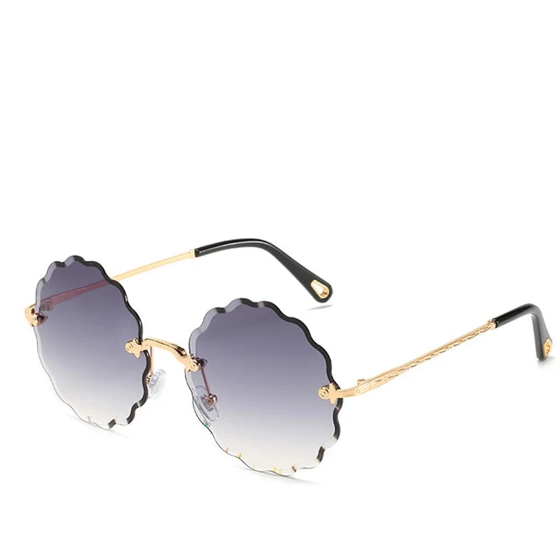 Trendy Oversized Round Sunglasses for Women – Elegant Floral Rimless Design, Perfect for Driving, with UV400 Protection
