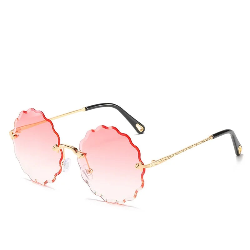 Trendy Oversized Round Sunglasses for Women – Elegant Floral Rimless Design, Perfect for Driving, with UV400 Protection