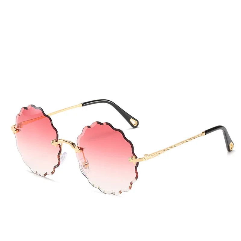 Trendy Oversized Round Sunglasses for Women – Elegant Floral Rimless Design, Perfect for Driving, with UV400 Protection