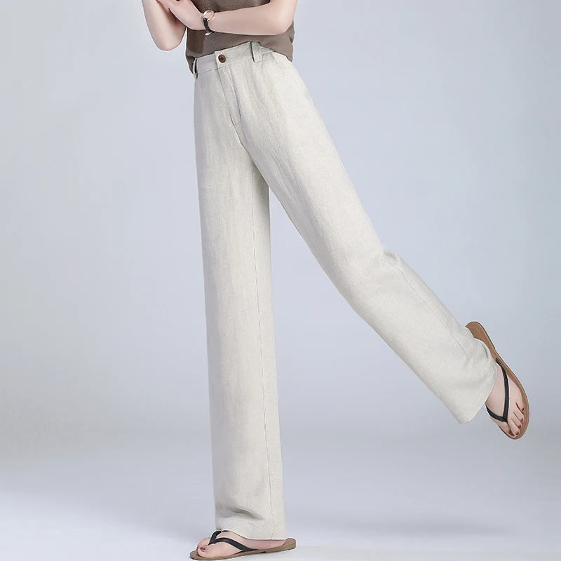 Women’s Linen Wide-Leg Pants – Summer Thin, High-Waisted Draped Design – Casual Loose Straight Fit in Ice Silk, Cotton and Hemp – Sizes S to 4XL