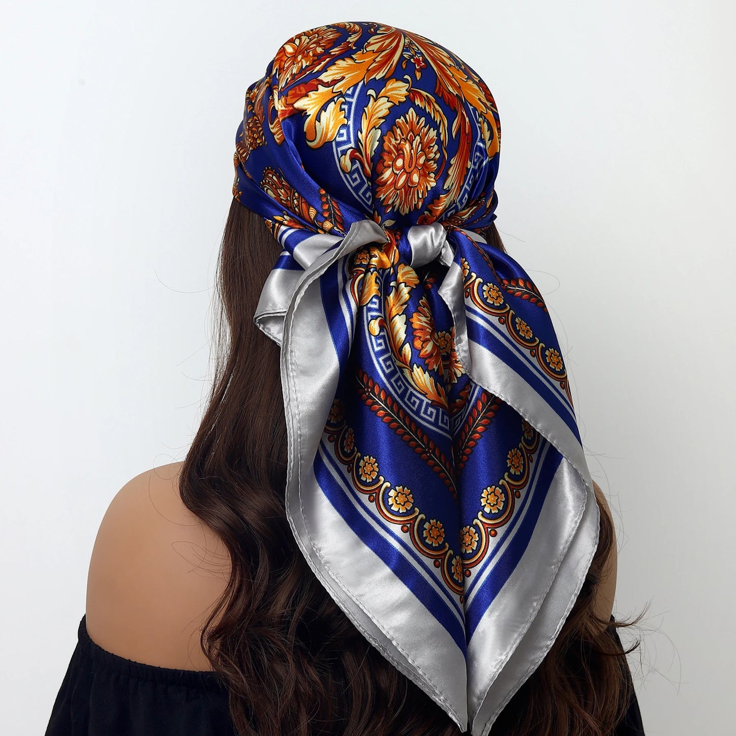 Luxury Brand Silk Scarf – Fashion Satin Foulard Shawl with Leopard Print, 90x90cm Square – Versatile Headscarf, Bandana and Pareo for Women