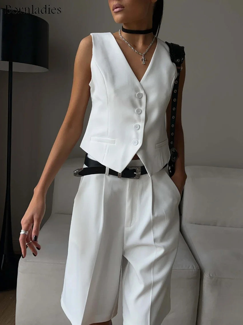 Bronladies Summer Women’s Chic Vest and Shorts Suit – Stylish Two-Piece Office Outfit for Ladies