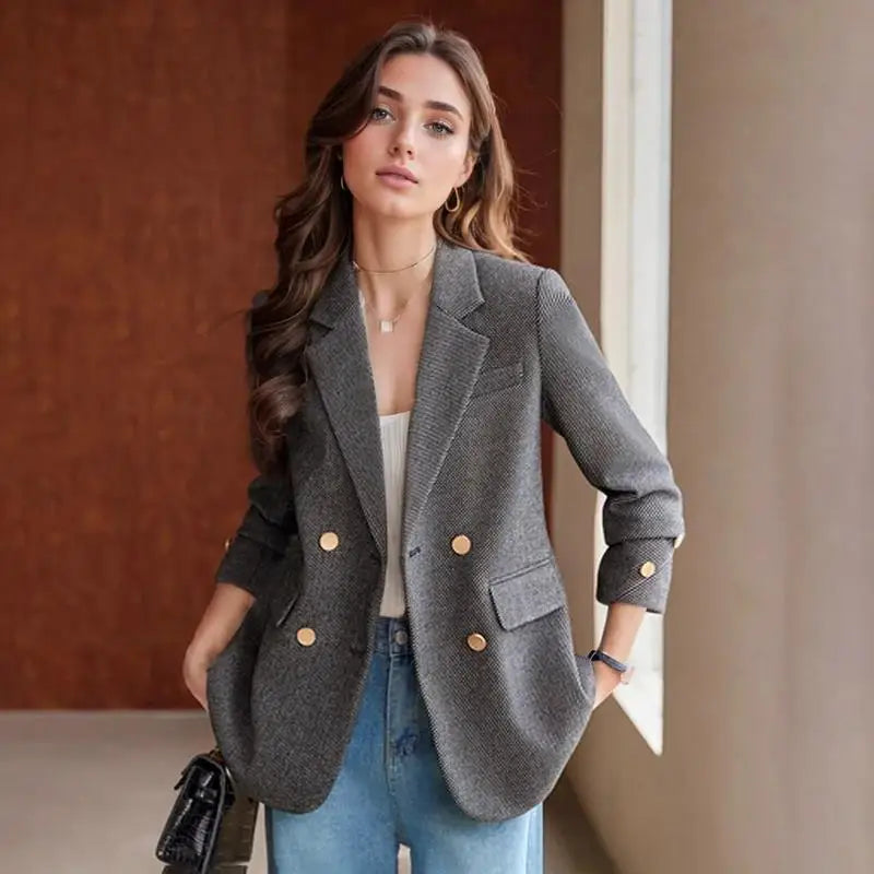 Luxury Brand Women’s Blazers – Autumn/Winter Buttoned Jackets – Stylish Office Coats with Long Sleeves – New Outerwear Suits