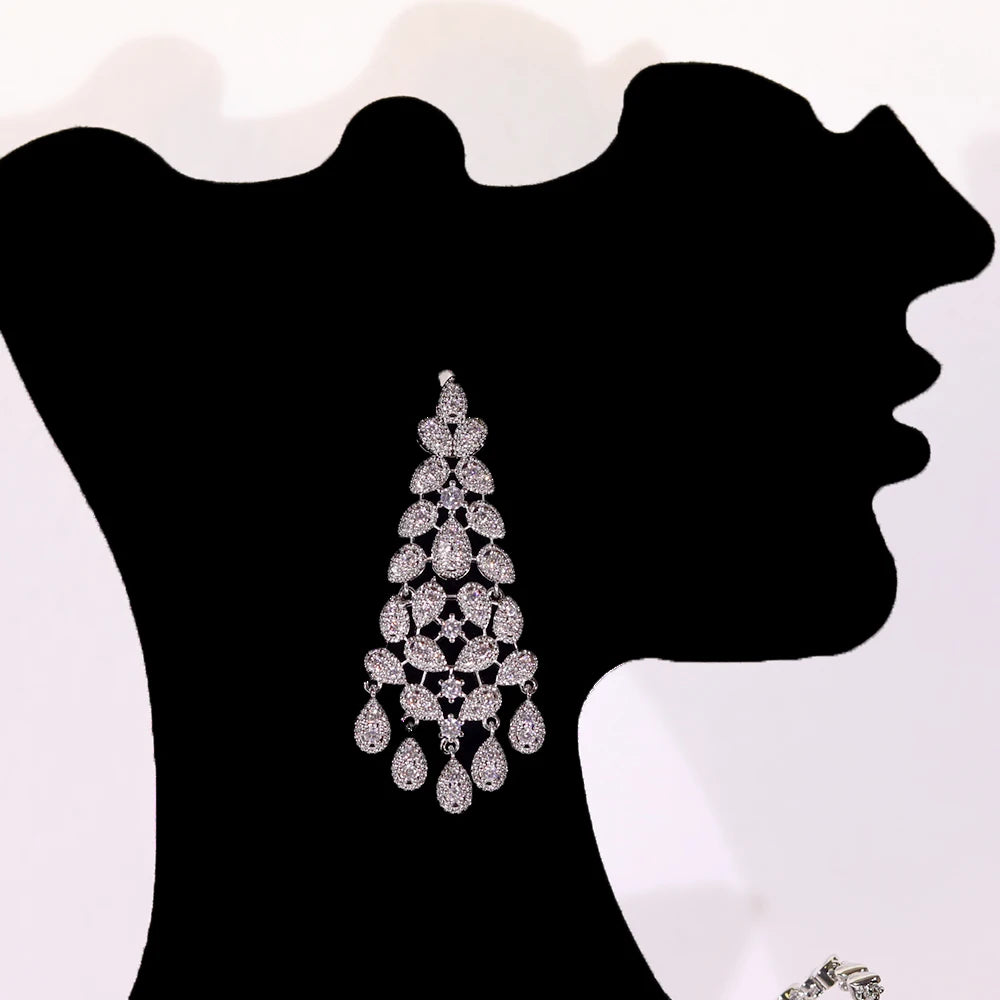 ASNORA Elegant CZ Crystal Zirconia Luxury Silver-Coloured Necklace – Perfect for European Bridal, Wedding & Party Wear – Dubai-Inspired Jewelry Set for Women 2024