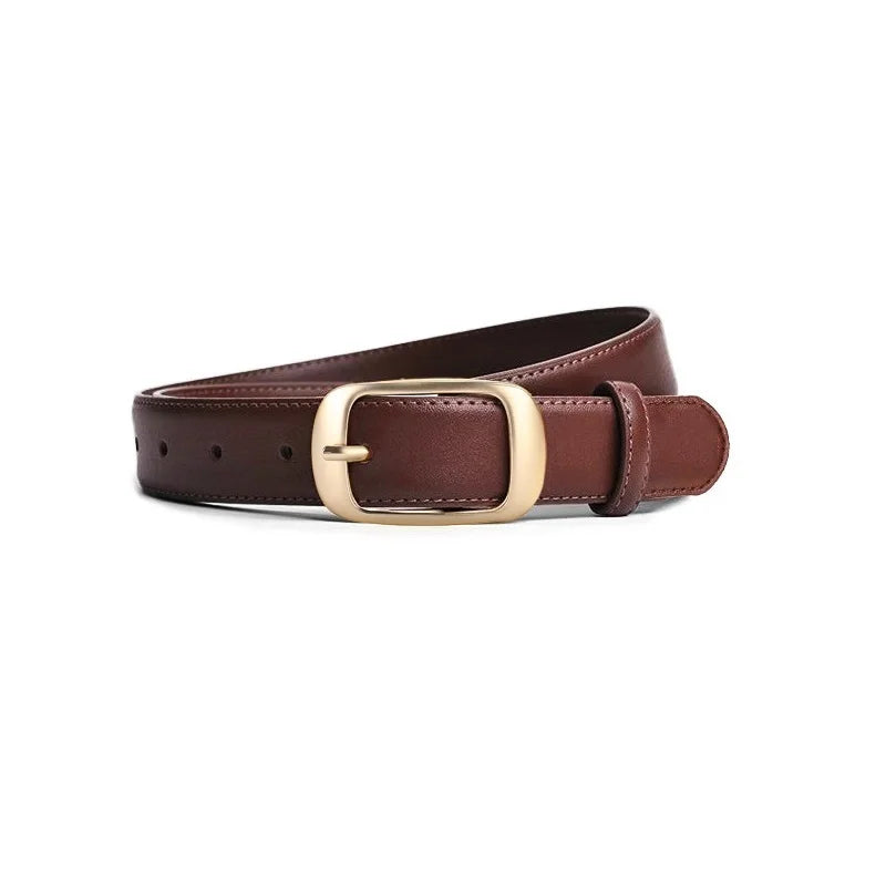 Luxury Genuine Leather Wide Belt for Women – Simple Fashion Accessory with Gold Buckle, 2.8cm Wide Brown Cowhide Belt, Perfect to Match Jeans
