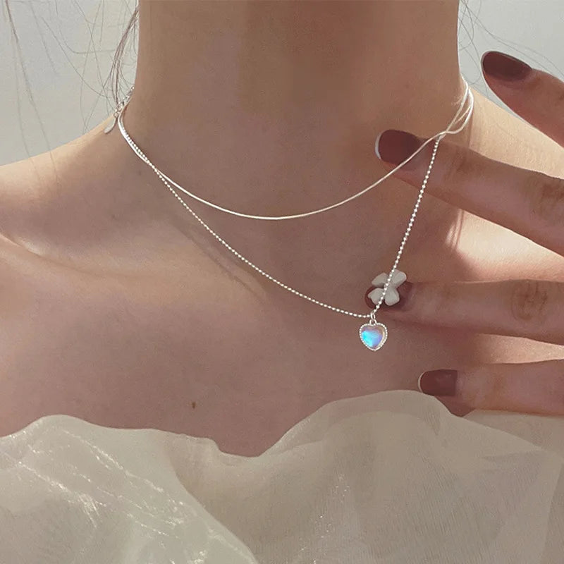 Korean Charm – Double Layer Heart & Lucky Bean Necklace