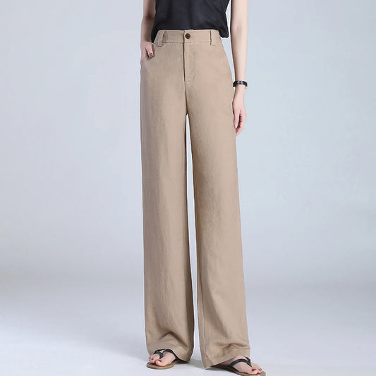 Women’s Linen Wide-Leg Pants – Summer Thin, High-Waisted Draped Design – Casual Loose Straight Fit in Ice Silk, Cotton and Hemp – Sizes S to 4XL