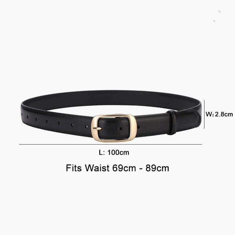 Luxury Genuine Leather Wide Belt for Women – Simple Fashion Accessory with Gold Buckle, 2.8cm Wide Brown Cowhide Belt, Perfect to Match Jeans