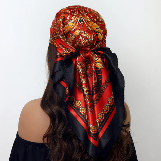 Luxury Brand Silk Scarf – Fashion Satin Foulard Shawl with Leopard Print, 90x90cm Square – Versatile Headscarf, Bandana and Pareo for Women