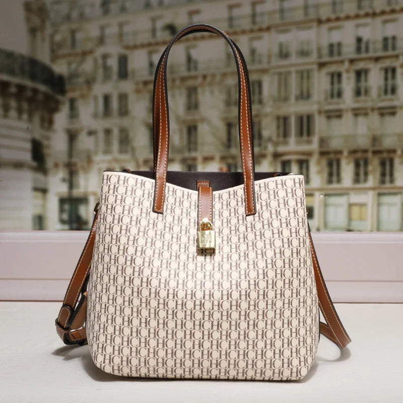 CH Premium Leather Crossbody Tote – Elegant & Spacious Daily Bag for Modern Women | Letter Print Design | Versatile & Stylish