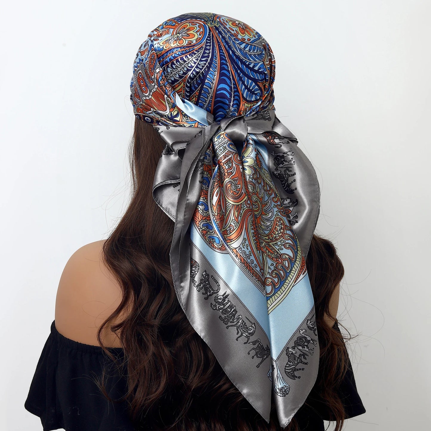 Luxury Brand Silk Scarf – Fashion Satin Foulard Shawl with Leopard Print, 90x90cm Square – Versatile Headscarf, Bandana and Pareo for Women