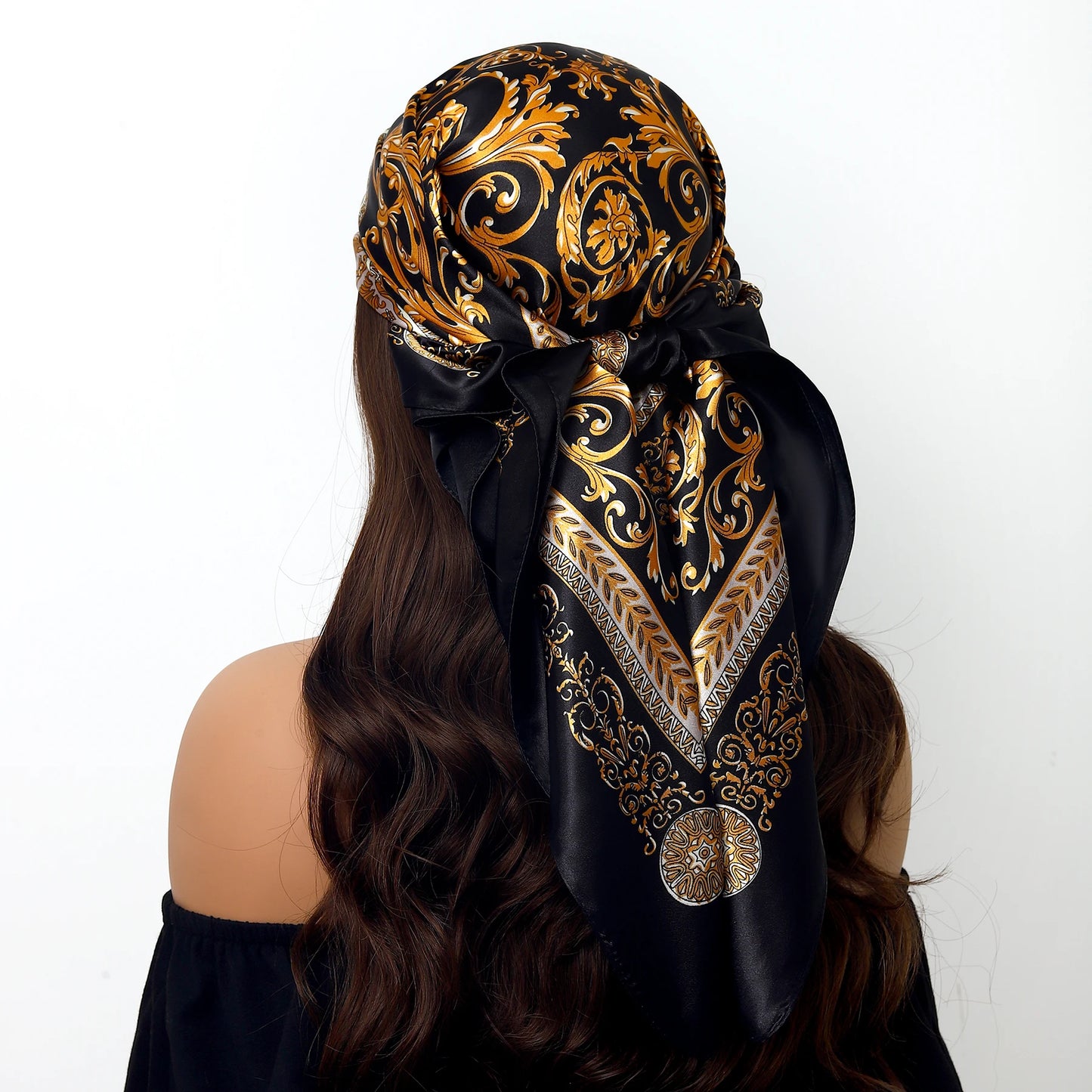 Luxury Brand Silk Scarf – Fashion Satin Foulard Shawl with Leopard Print, 90x90cm Square – Versatile Headscarf, Bandana and Pareo for Women