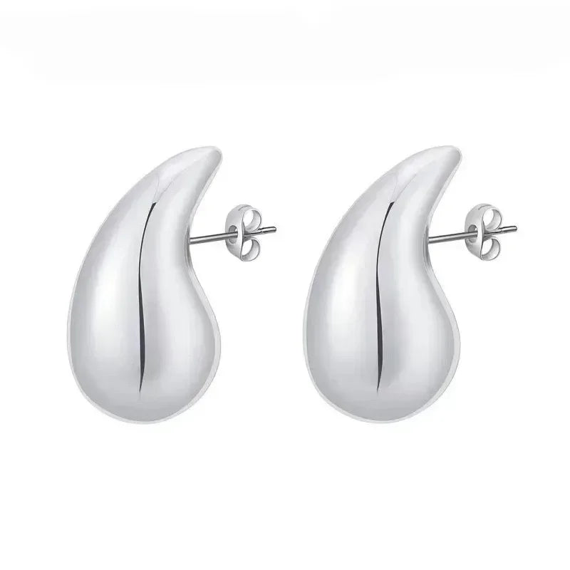 925 Sterling Silver Chunky Teardrop Earrings – 18K Gold Plated Vintage Dome Design | Bold Glossy Hoops for Timeless European Elegance