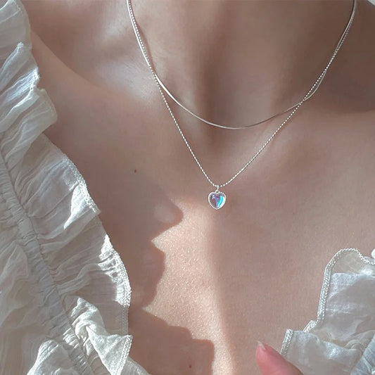 Korean Charm – Double Layer Heart & Lucky Bean Necklace