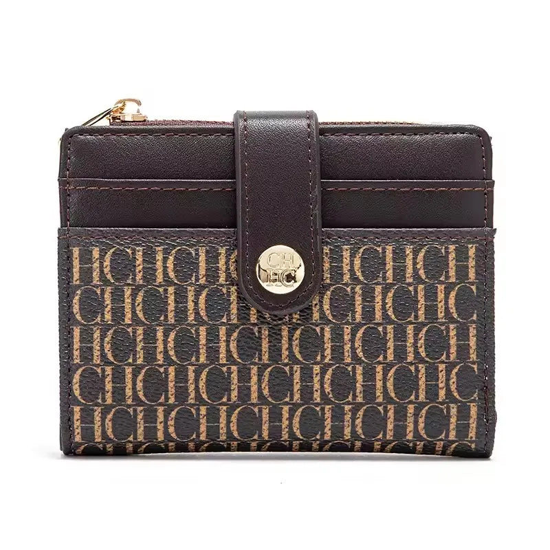 CH Luxury Brand Classic Retro Square Design Card Case Fashion Button Classic Folding Money Clip Compact Lightweight Luxury Women