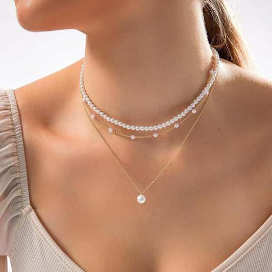 Trendy Gold-Plated Pearl Necklace for Women – Elegant Layered Choker, Dainty Wedding & Anniversary Jewelry Gift