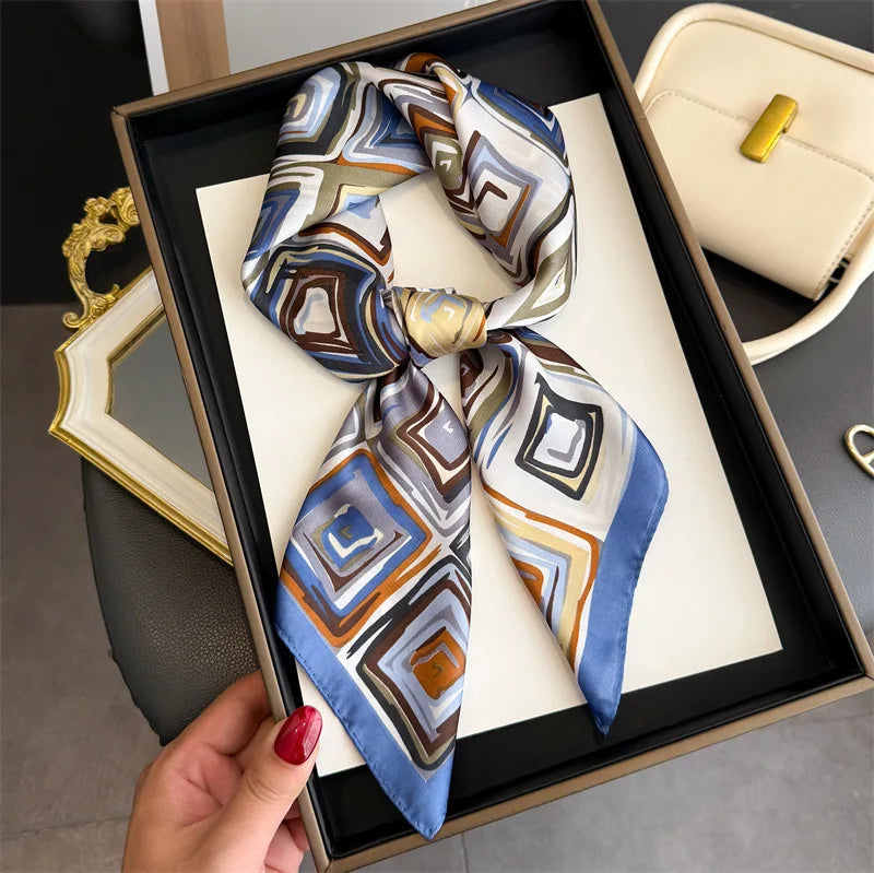 Elegant Floral Silk Scarf – Luxury 70cm Square Designer Foulard for Women | Versatile Shawl, Hijab, Hair Tie & Chic Accessory