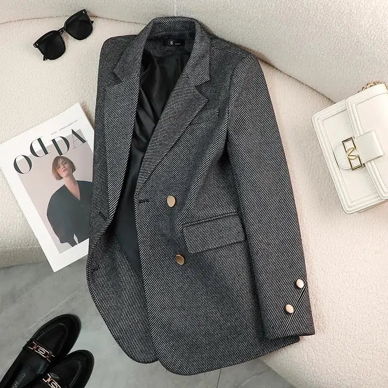 Luxury Brand Women’s Blazers – Autumn/Winter Buttoned Jackets – Stylish Office Coats with Long Sleeves – New Outerwear Suits