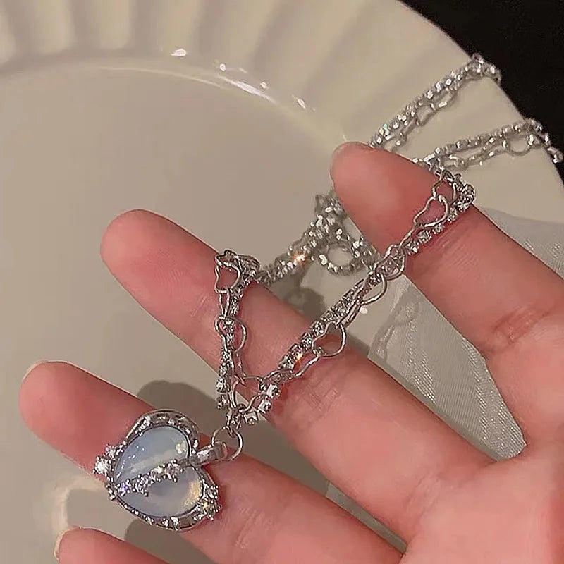 Korean Charm – Double Layer Heart & Lucky Bean Necklace