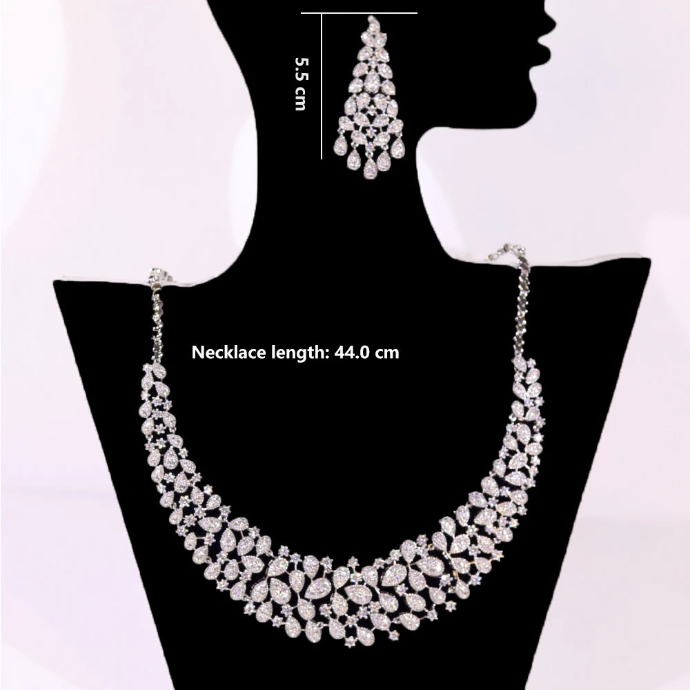 ASNORA Elegant CZ Crystal Zirconia Luxury Silver-Coloured Necklace – Perfect for European Bridal, Wedding & Party Wear – Dubai-Inspired Jewelry Set for Women 2024