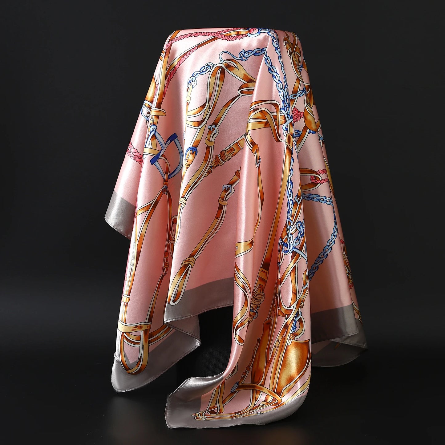 Luxury Brand Silk Scarf – Fashion Satin Foulard Shawl with Leopard Print, 90x90cm Square – Versatile Headscarf, Bandana and Pareo for Women