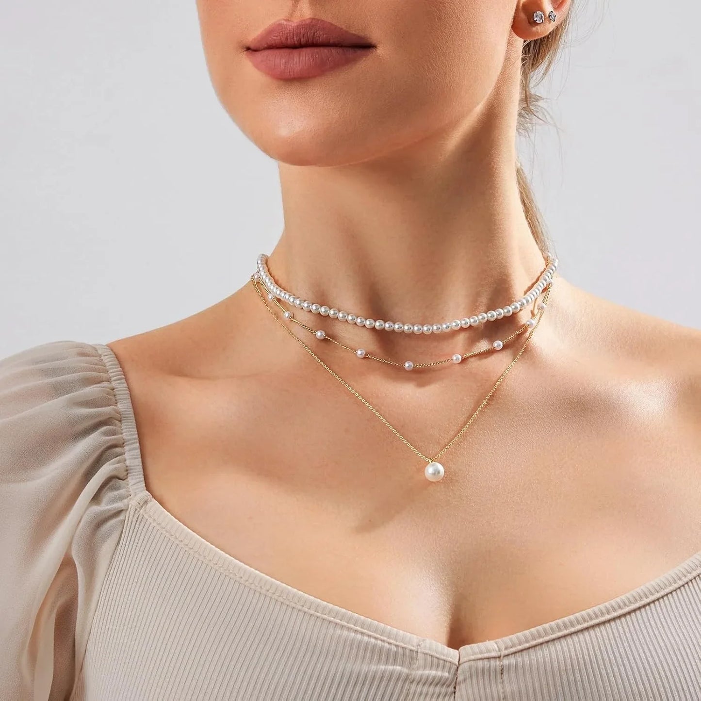 Trendy Gold-Plated Pearl Necklace for Women – Elegant Layered Choker, Dainty Wedding & Anniversary Jewelry Gift