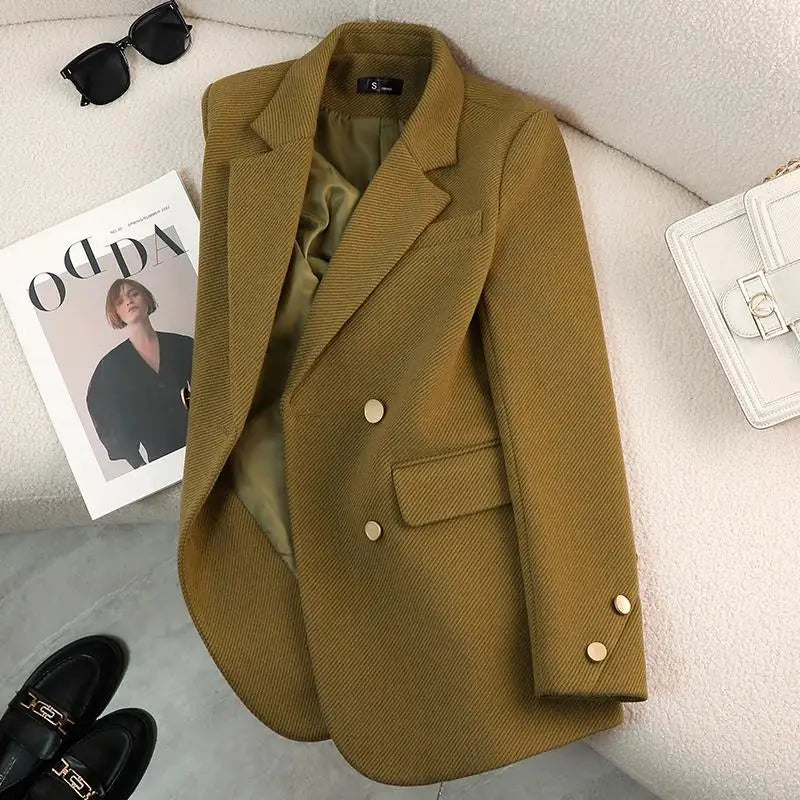 Luxury Brand Women’s Blazers – Autumn/Winter Buttoned Jackets – Stylish Office Coats with Long Sleeves – New Outerwear Suits