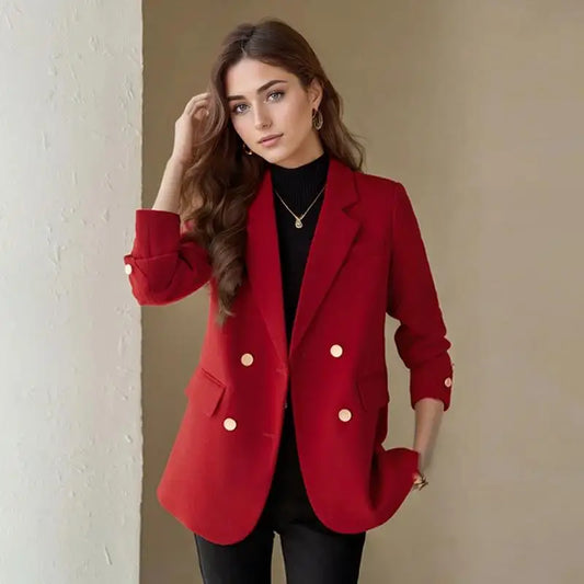 Luxury Brand Women’s Blazers – Autumn/Winter Buttoned Jackets – Stylish Office Coats with Long Sleeves – New Outerwear Suits