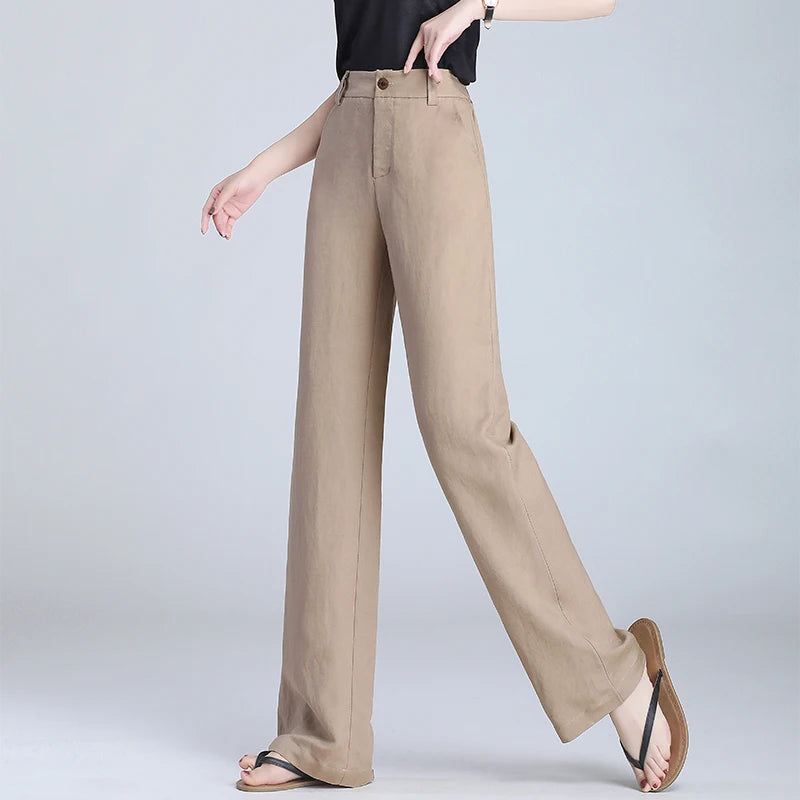 Women’s Linen Wide-Leg Pants – Summer Thin, High-Waisted Draped Design – Casual Loose Straight Fit in Ice Silk, Cotton and Hemp – Sizes S to 4XL