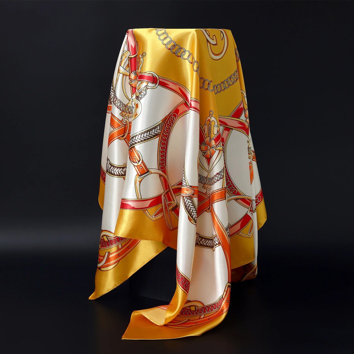 Luxury Brand Silk Scarf – Fashion Satin Foulard Shawl with Leopard Print, 90x90cm Square – Versatile Headscarf, Bandana and Pareo for Women